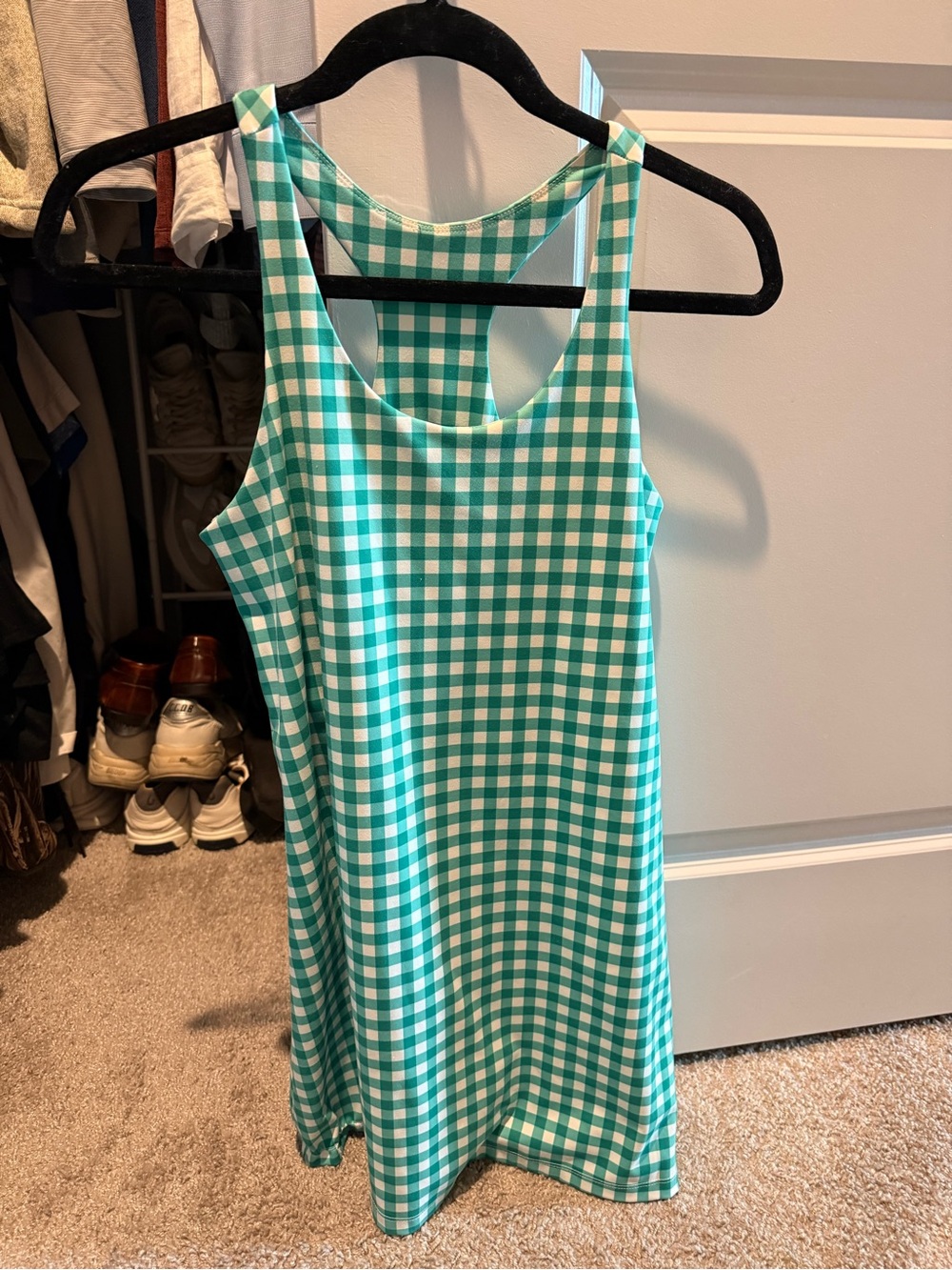 J. Crew Green and White Gingham Sleeveless Mini Dress